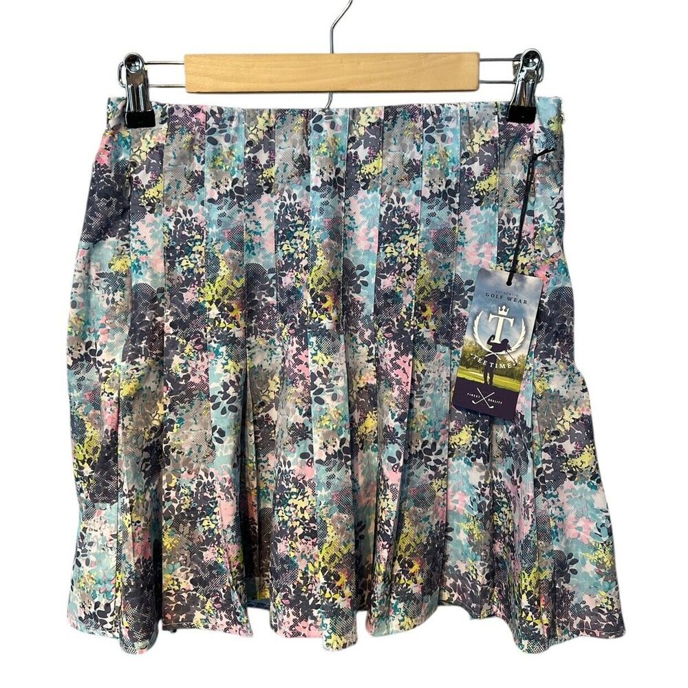 Tee Time Colorful Floral Pleated Golf Skort Small